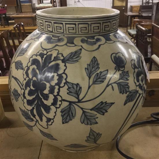 A large Oriental blue and white globular jar